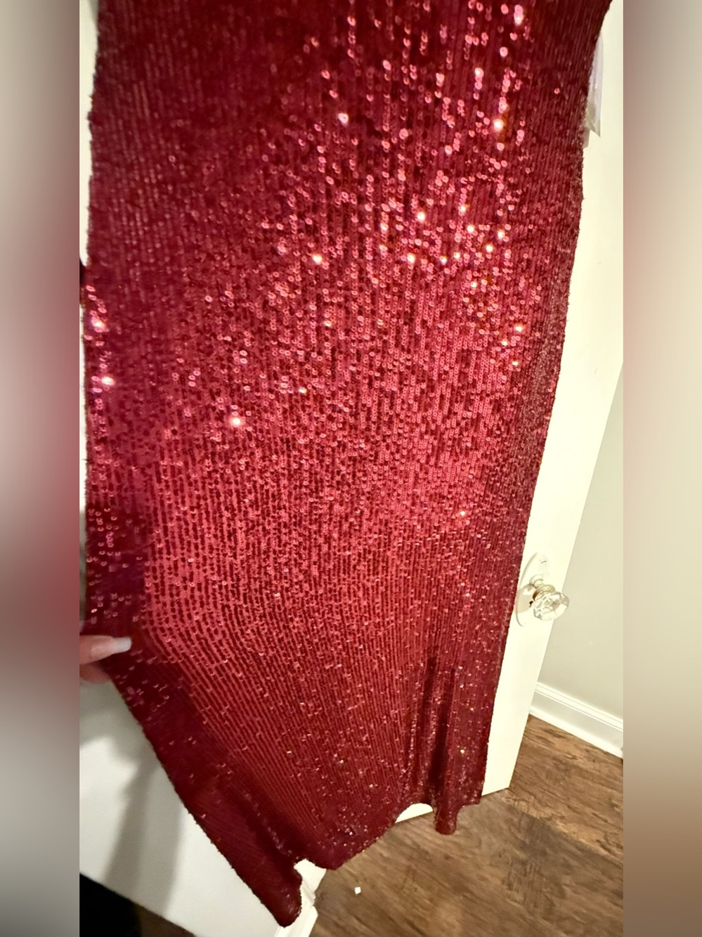 NWT Morgan & Co Sequin High Neck Keyhole Open Back Formal Evening Gown Merlot 5 - Picture 6 of 15